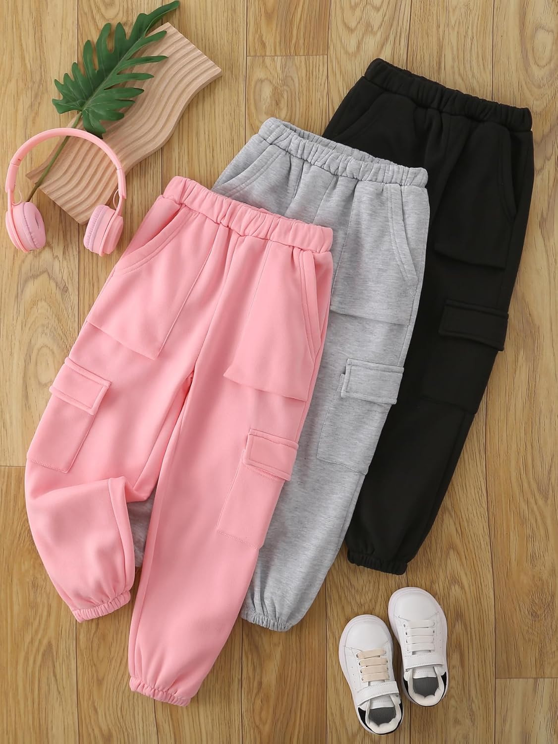 Girls' 3 Pcs Letter Graphic Print Sweatpants Kids Athletic Joggers Pants with Pockets 4-14 Years - Image 7
