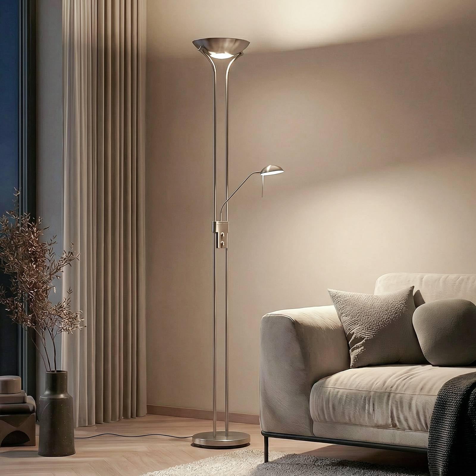 Lindby Lampada da Terra a LED, Piantana Led Moderna Stelo Dimmerabile Luce per Soggiorno Camera Letto Metallo Retrò incl. 20 W + 5 luce bianca calda (3.000K) 180 cm