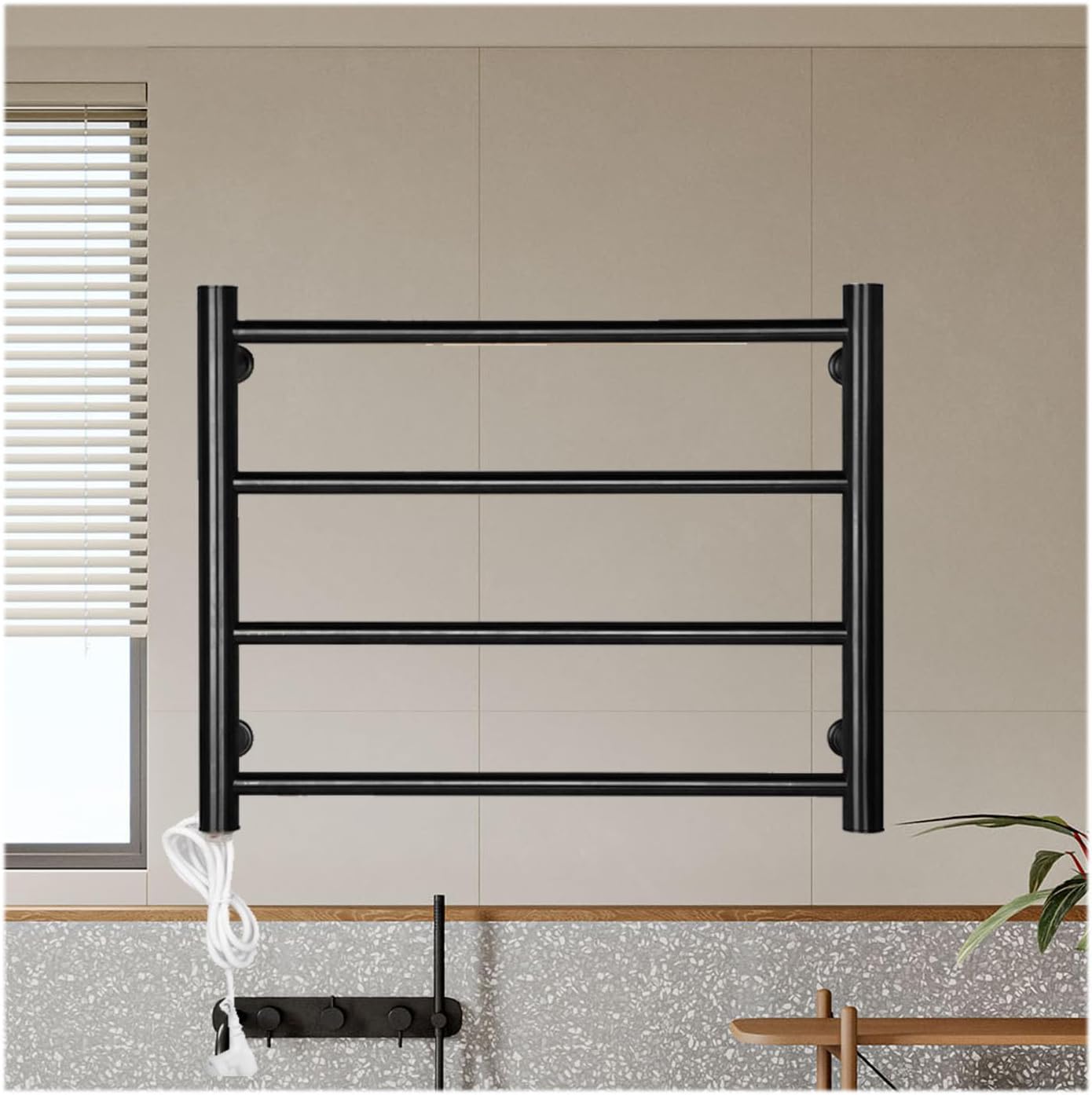 Wall Mounted Radiator Bathroom Accessories,Electric Towel Racks with Thermostatic,Stainless Steel Towel Warmers for Bathroom,A:Gold B,Hard Wired,Black B-Plug in Left