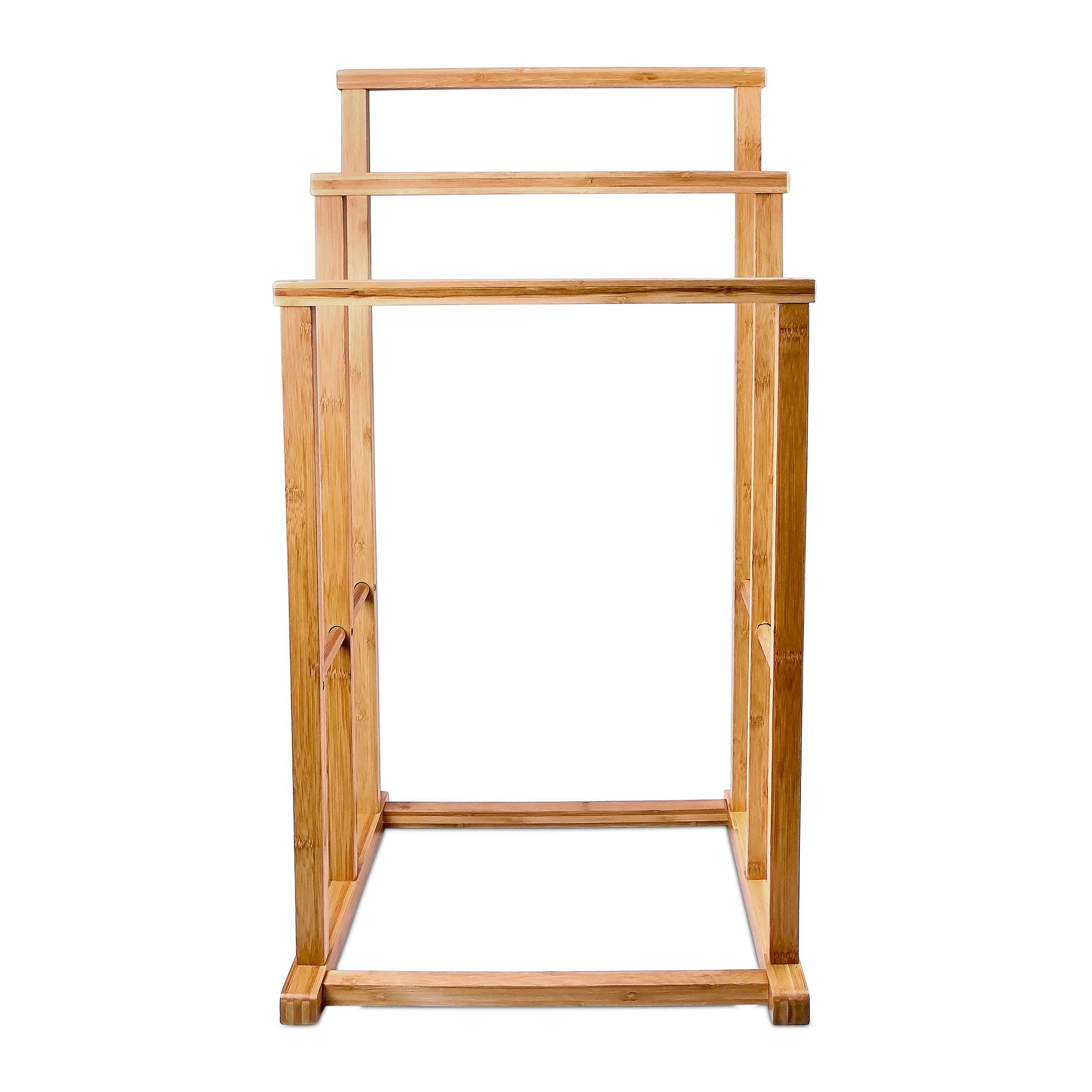Relaxdays Portasciugamani in bambù, Appendi Asciugamani in Bagno, HxLxP: 82,5 x 42 x 33,5 cm, 3 Barre, Legno Naturale