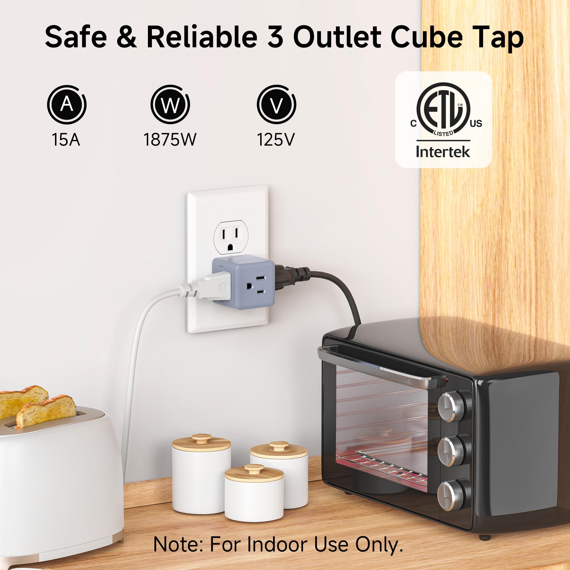 [ETL Listed] Cable Matters 3-Pack 3 Outlet Wall Adapter, Plug Adapter, Gray — Amazon image 3