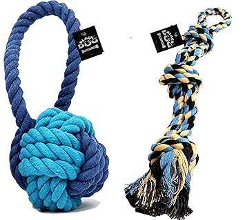 BLACK DOG Chew Toys for Dogs Rope Toys Aggressive Chewers - Set of 2 Heavy Duty XL Dog Rope Toys for Large Breed Puppy - Medium and Large Dogs for Chewing, Teething (Color May Vary)