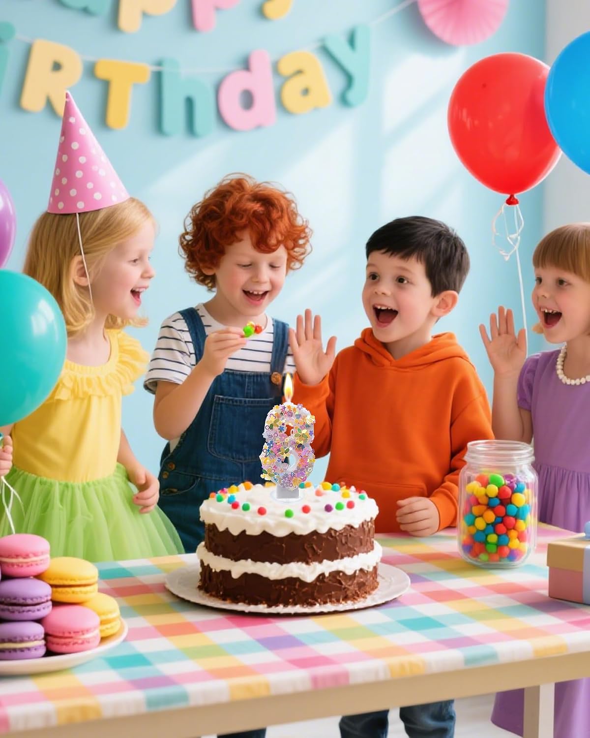 Birthday Candle for Cakes, Glitter Number & 12-Count Rainbow Spiral Birthday Candles with Holders- Cake Candles, Birthday Party Decorations Supplies for Girls (Glitter 8 & 12-Count) image 4