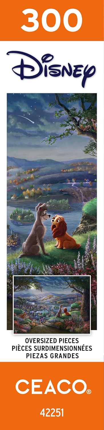Ceaco - Disney - Thomas Kinkade - Lady and The Tramp Falling in Love - 300 Oversized Piece Jigsaw Puzzle