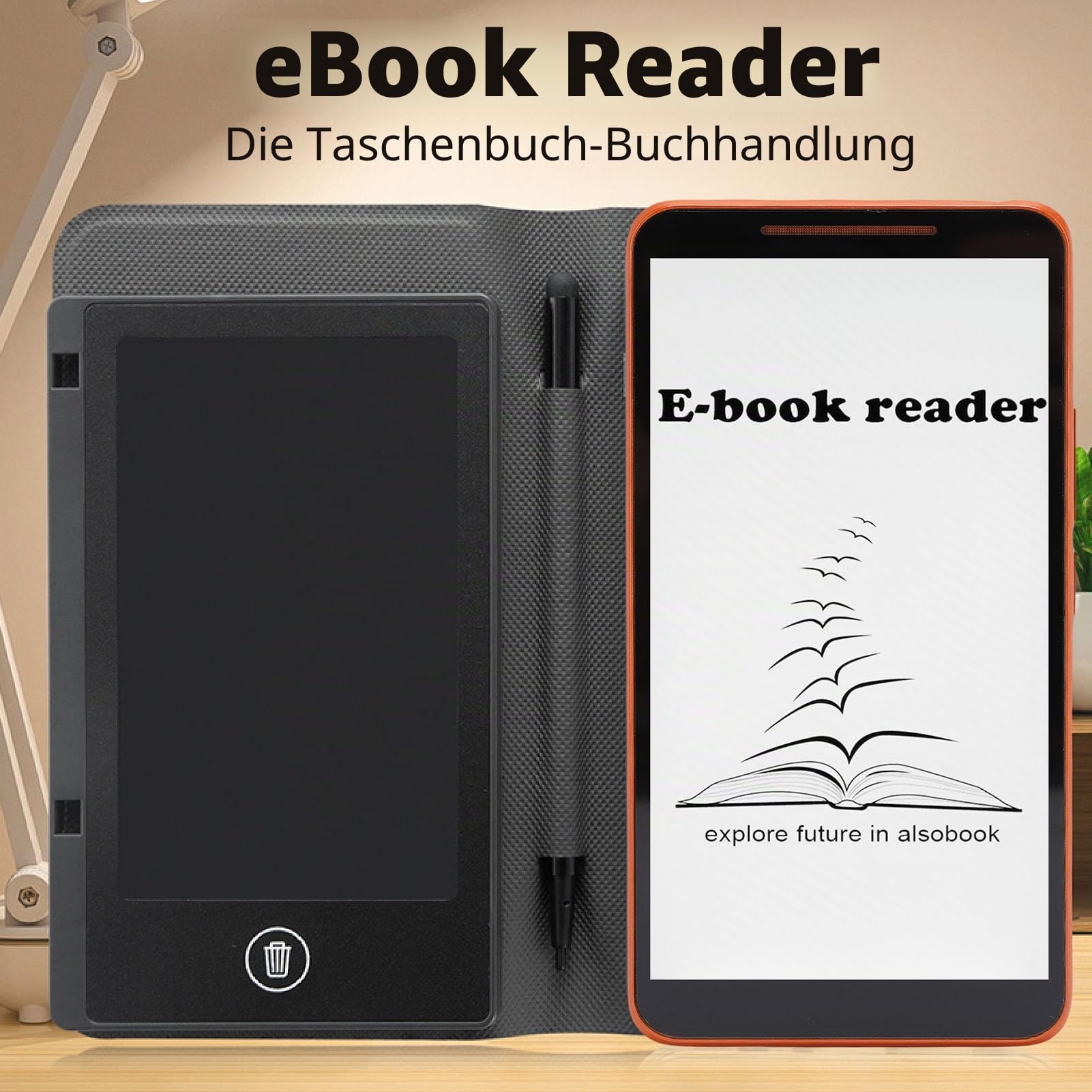 Sxhlseller E Book Reader, 5,7 Zoll 1G 8G HD Kapazitive E Reader Geräte Augenfreundlich, WiFi Bluetooth PDF Tragbares Digitales Notebook mit Schreibblock und Schutzhülle