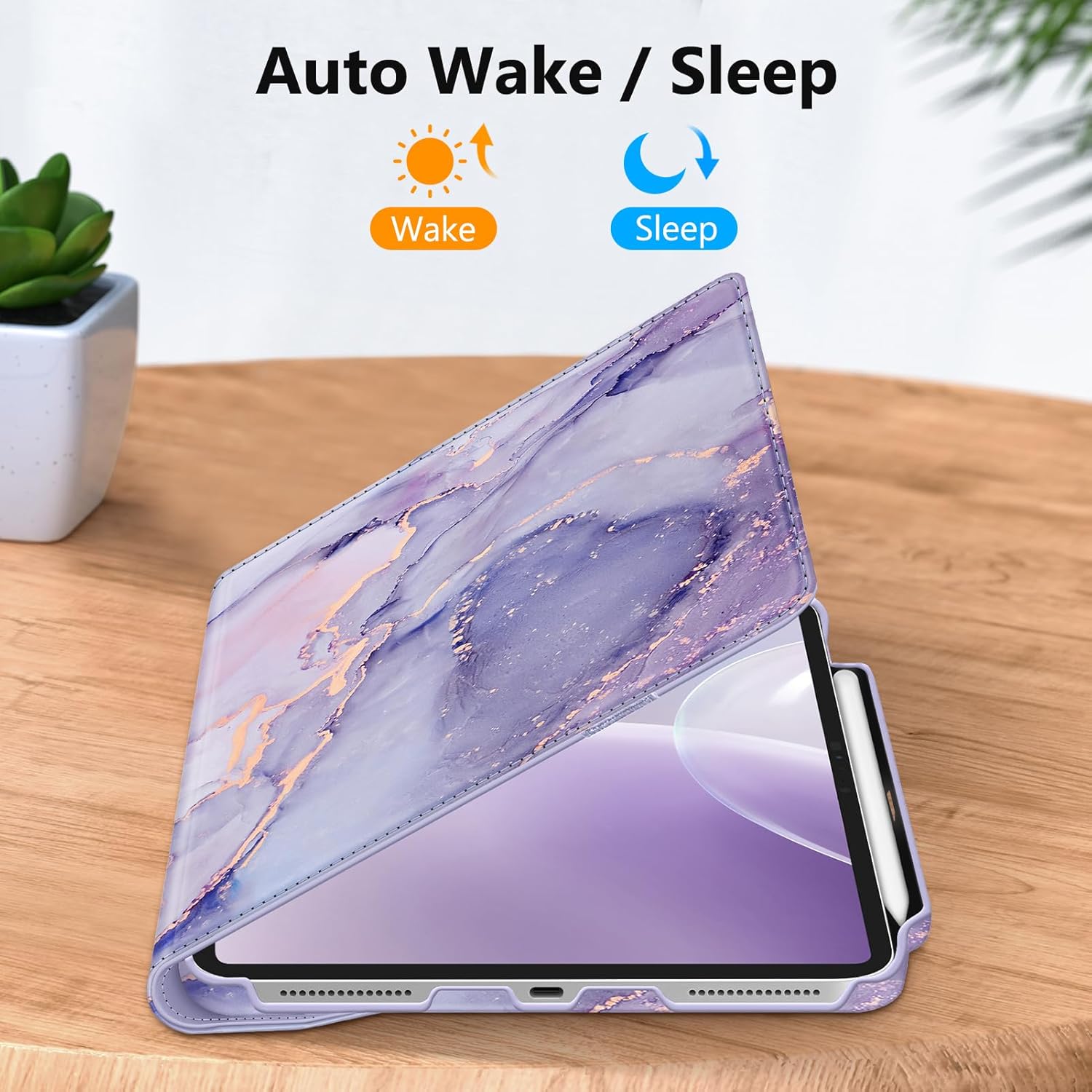 Fintie Rotating Case for iPad Pro 13-inch (M5) 2025 / (M4) 2024 with Pencil Holder - 360 Degree Swiveling Protective Stand Cover with Auto Wake/Sleep, Lilac Marble