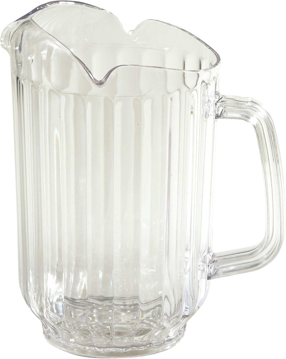 Jarra de agua de plástico transparente de 60 oz | Apta para lavavajillas, sin BPA, a prueba de roturas, tres boquillas, servicio de restaurante, ideal para agua, té helado, limonada y jugo