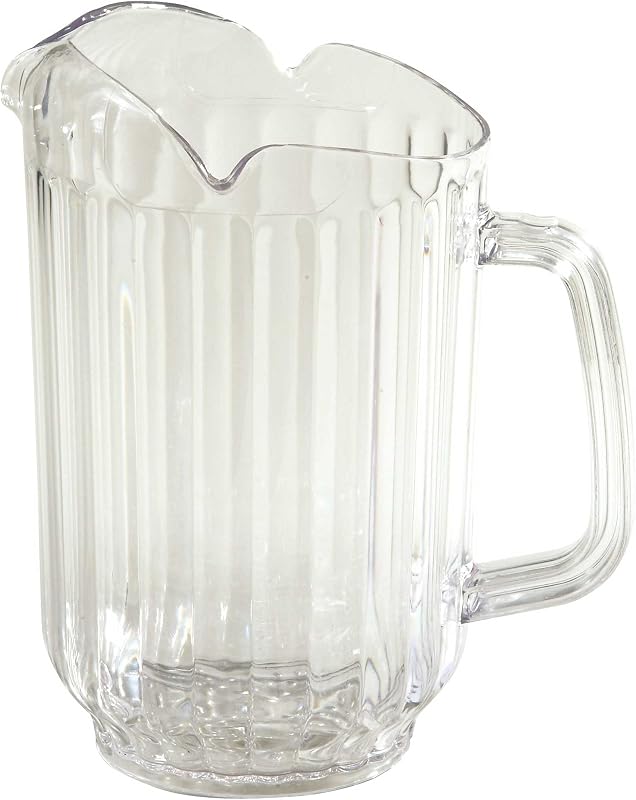 Jarra de agua de plástico transparente de 60 oz | Apta para lavavajillas, sin BPA, a prueba de roturas, tres boquillas, servicio de restaurante, ideal para agua, té helado, limonada y jugo