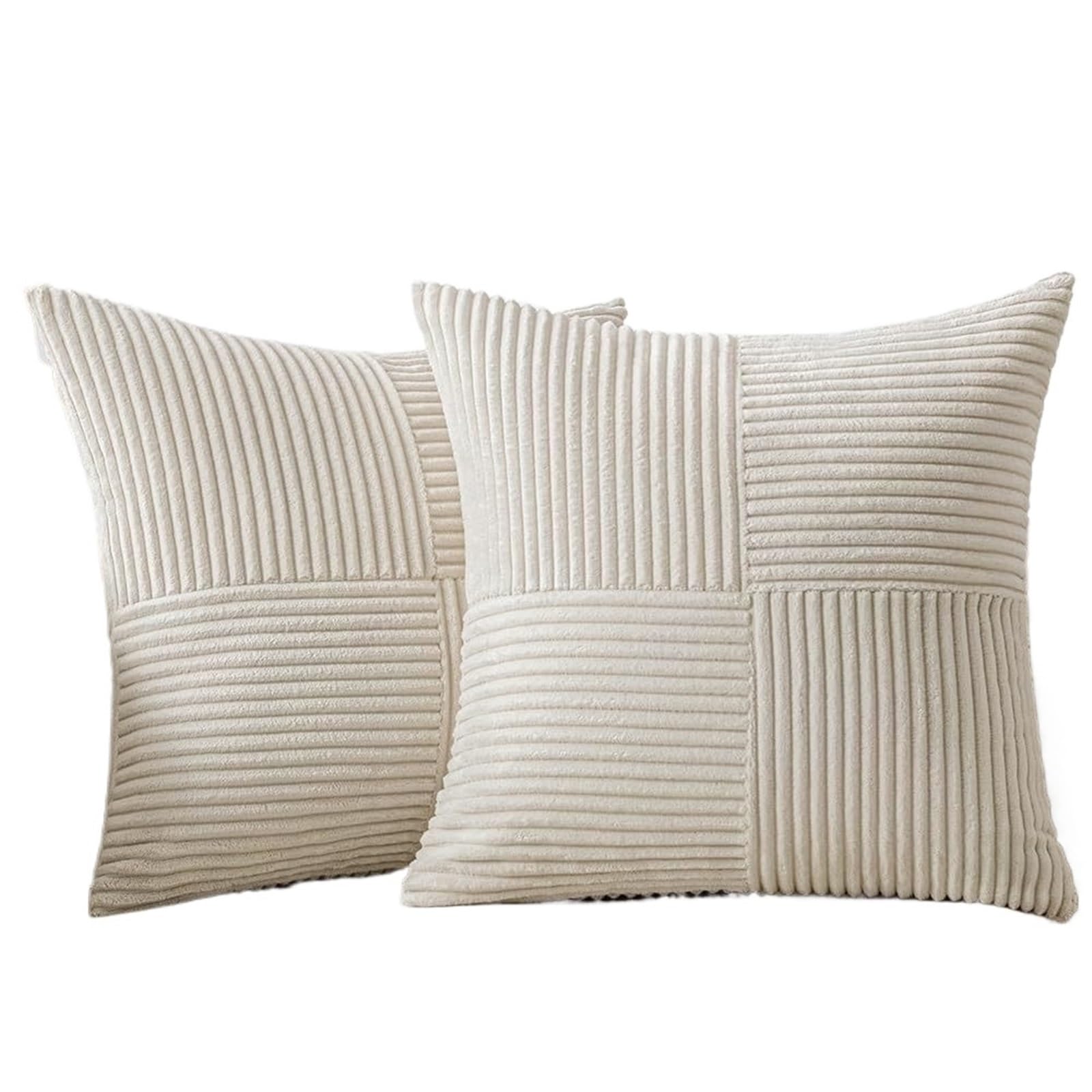 2pc Pillow Cover Boho Spliced Throw Soft Couch Pillowcase Cross Patchwork Textured Cushion Case(Beige,40x40CM)