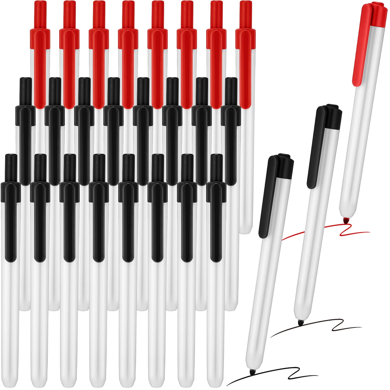 Affrolling Ausziehbare Whiteboard-Marker, 24 Stück, anklickbar, kein Verlaufen, feine Spitze, große Kapazität, radierbare Marker für Schule, Büro, Meetings (Schwarz, Rot)