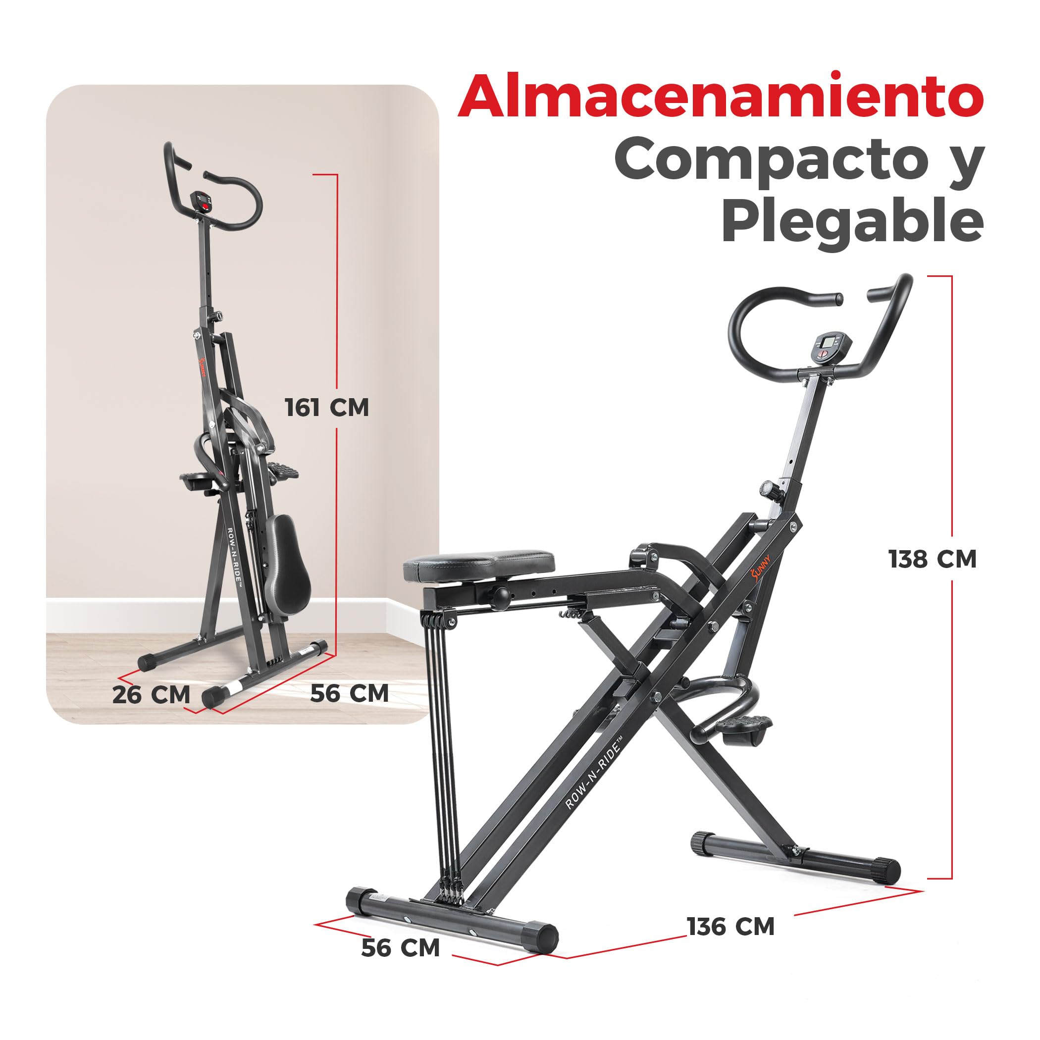 Sunny Health & Fitness Row-N-Ride Entrenador de Asistencia para Sentadillas, Equipo de Ejercicio Plegable en Casa con Resistencia Ajustable para Brazo, Glúteo y Pierna, Opcional SunnyFit APP Gratuita