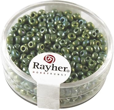 Rayher Hobby 1405929 Seed Beads 2.6 mm Diameter Opaque Lustre Green