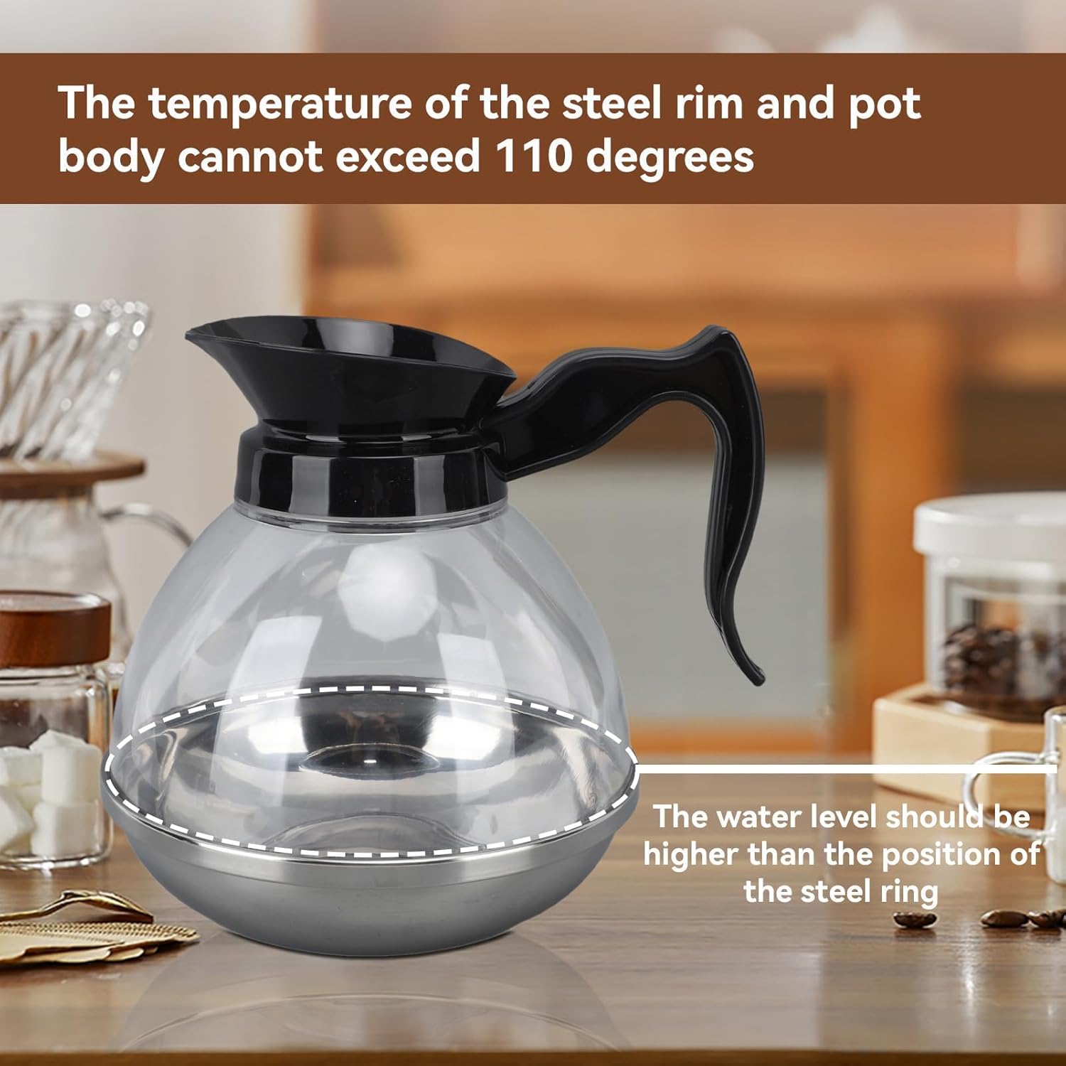 Commercial Coffee Pot Replacement, Coffee Carafe Decanter Replacement Coffee Carafe Universal Replacement Coffee Pot with Black Grip and Tight Fit Spout for Coffee Machine Stove