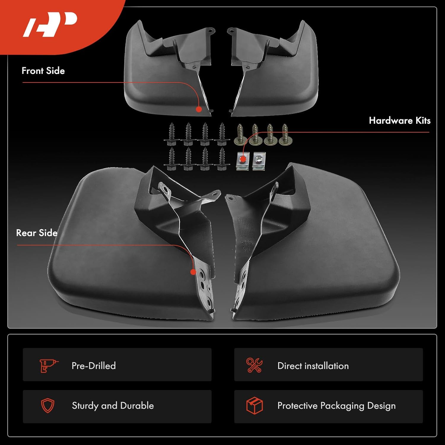A-Premium Set of 4PCS Mud Flaps Splash Guards Mudguards Mudflaps with Hardware Compatible with Toyota FJ Cruiser 2007-2014, Sport Utility, Front and Rear (Driver & Passenger Sides)