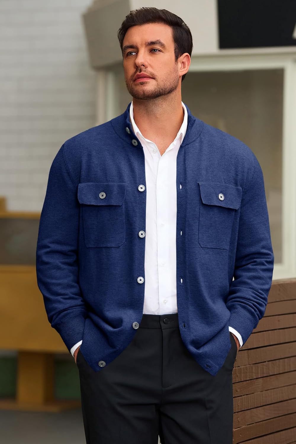 Runcati Mens Stand Collar Cardigan Sweater Button Down Long Sleeve Cardigan Jacket Casual Winter Knitted Sweaters - Image 4