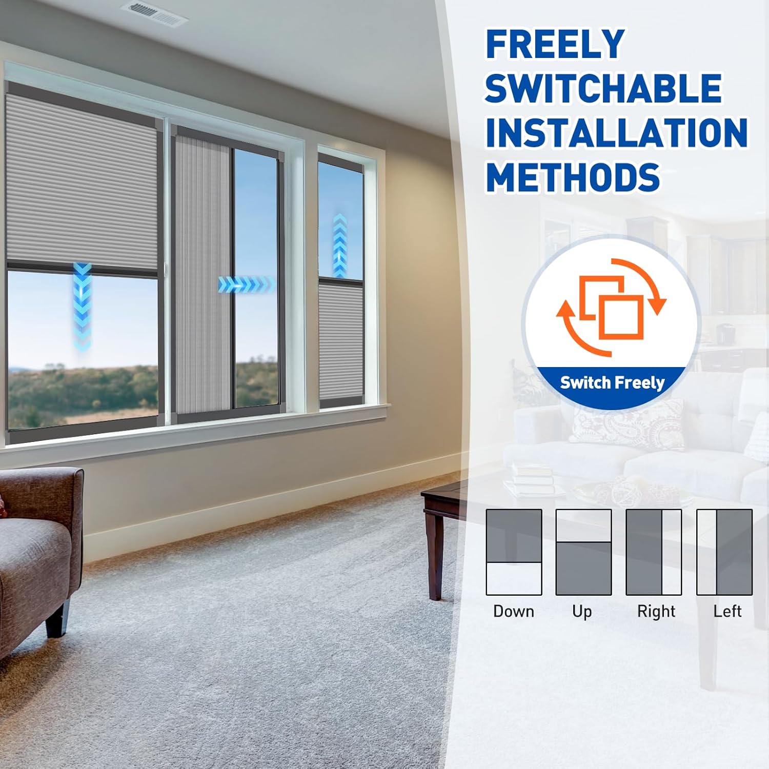 MAGZO Customizable Blackout Cellular Shades with Aluminum Frame No Drill, Waterproof Thermal Insulated Window Shades for Home, Guard Total Blackout Blinds