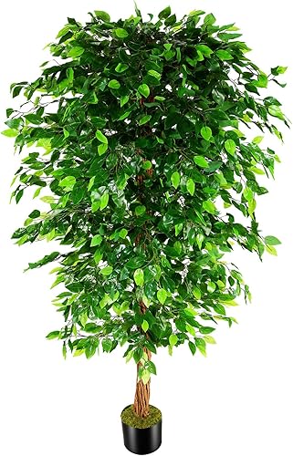 OXLLXO Árbol artificial de seda de ficus de 7 pies (82 pulgadas) con maceta de plástico para guardería, planta falsa para oficina, casa, granja,