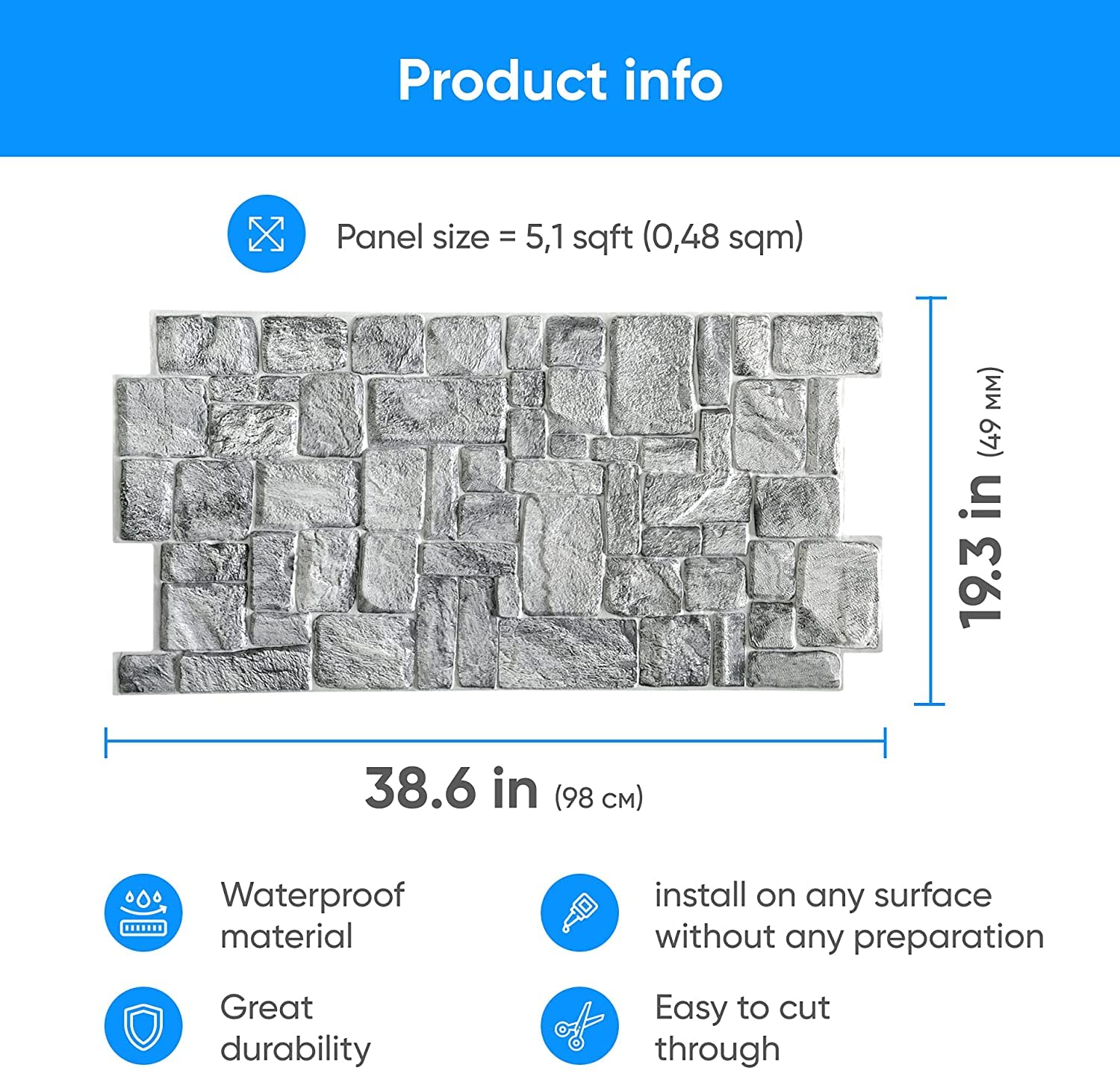 Grace Baltic Paneles de pared 3D para decoración de interiores, de PVC (14, gris roca)
