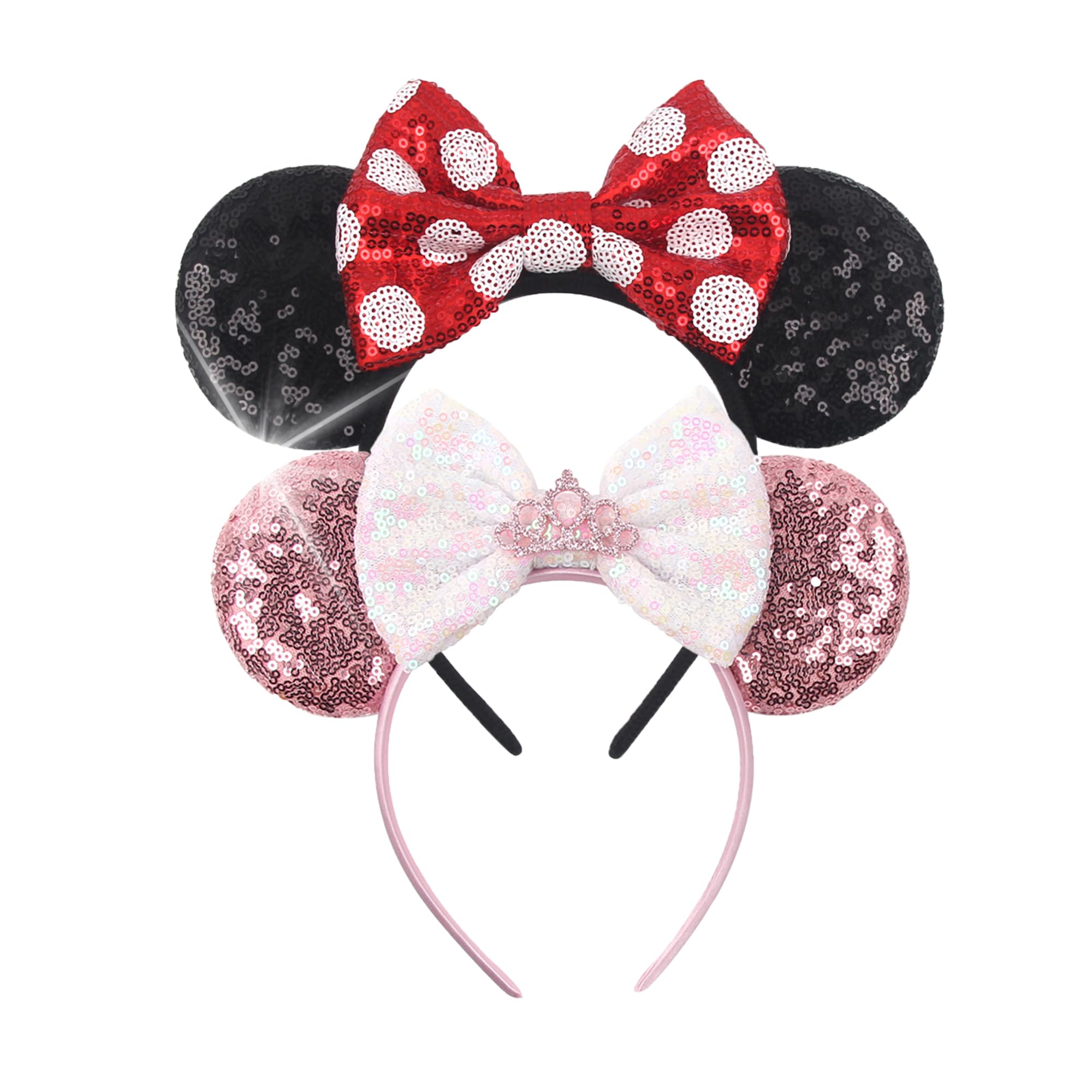 zhezesmila Mouse Ears Headbands, 2 Pcs Mice Ear Costume Headbands HairBand for Christmas Party (Pink&Black)