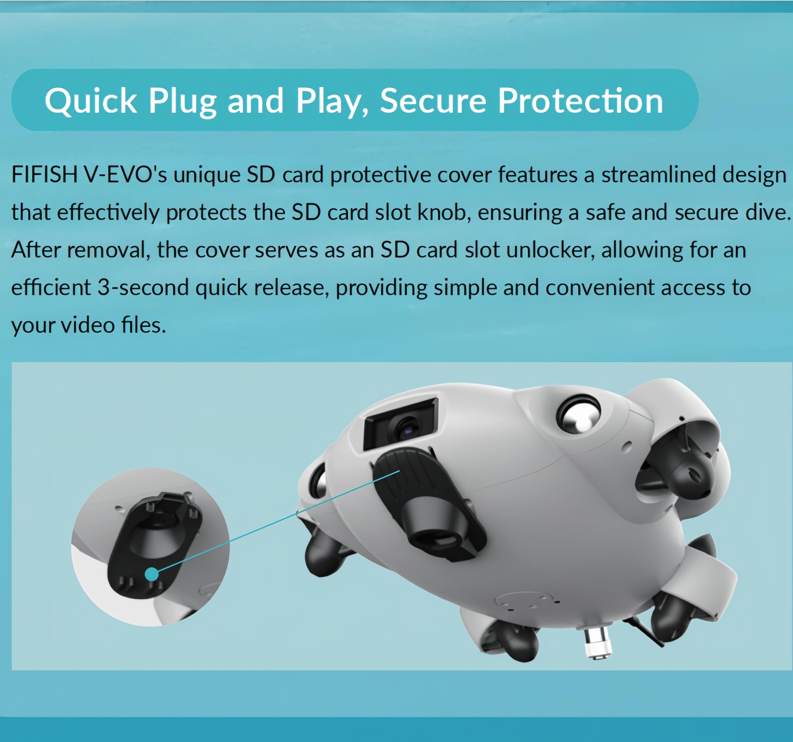 Fifish V-VEO Drone Submarino VR, Robot ROV Con Bloqueo de Postura, Rollo de 360°, Cámara 4K UHD, Cable de 100 m, Buscador de Peces RC (Estándar +)