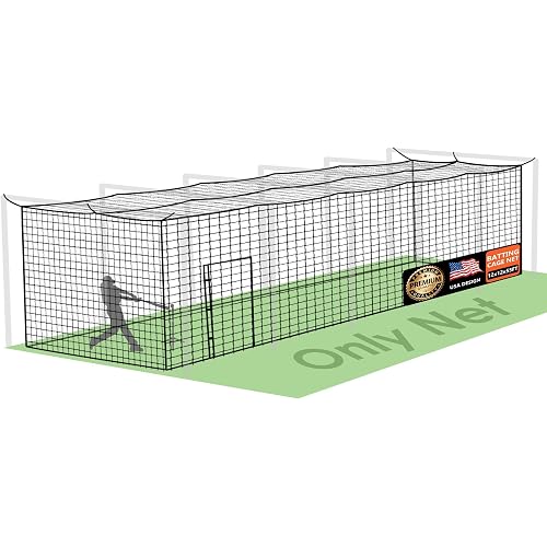ORIENGEAR Baseball Batting Cage Nets, ONLY NET, 70'L/55'L/35'L/20'L Baseball and Softball Cage Netting, 1.88" #45 Mesh, Professional Fully Enclosed PE Hitting Cage Net with Door, Without Poles