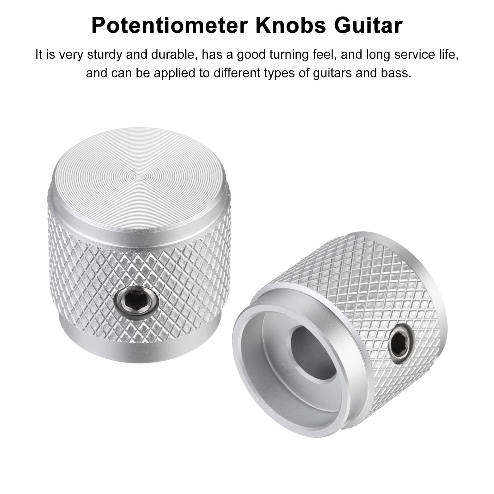 QUARKZMAN 2 szt. Gitara metalowa Gitara, Gałki Regulacja głośności 6 mm x 17 mm Potencjometr Gałki ze śrubą mocującą do gitary elektrycznej Bas, srebrny