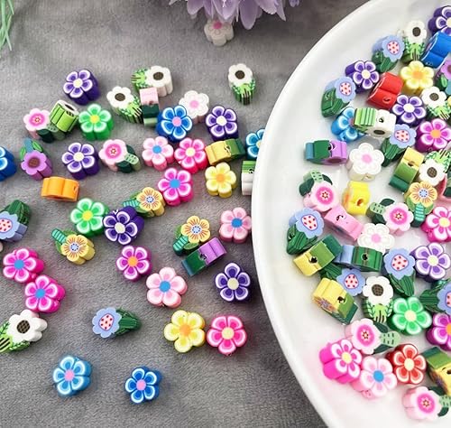 Miniatura 4 de 100 cuentas de arcilla polimérica hechas a mano con flores, cuentas espaciadoras de arcilla polimérica de 0.394 pulgadas para mujeres y niñas,
