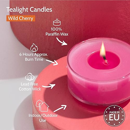 Miniatura 3 de HYOOLA Velas aromáticas de vela  Taza transparente  Velas perfumadas Wildcherry Tealight  6 horas de tiempo de combustión  Paquete de 15  Fabricado