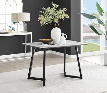 Furniturebox UK - White Marble Effect Melamine Dining Table & 4 Cappuccino Corona Black Leg Chairs