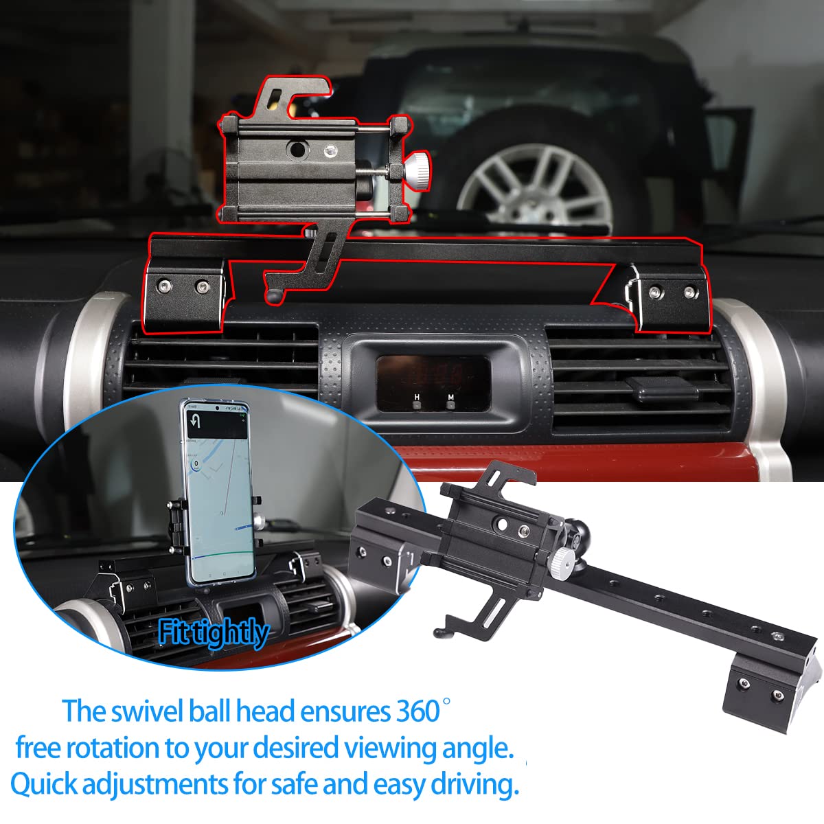 Car Phone Holder Compatible Toyota @FJ Cruiser 2007-2021 Car Center Console Hands Free Dashboard Vents Multifunctional Track Phone Holder Accessories (Multifunctional mobile phone holder, Style D)