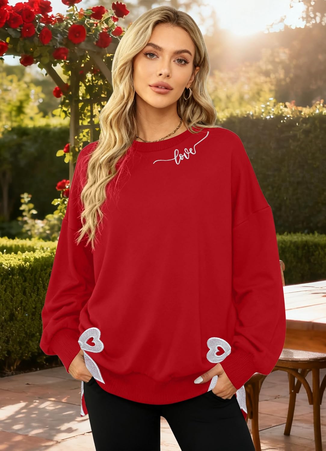 Ithalt Valentines Day Shirts Women Valentine Crewneck Sweatshirts Love Heart Sweatshirt Valentine's Long Sleeve Tops