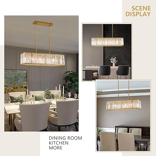 Miniatura 4 de Moooni Candelabro rectangular moderno dorado para comedor, lámpara de cristal dorado, lámpara colgante moderna para comedor, 5 luces, lámpara de
