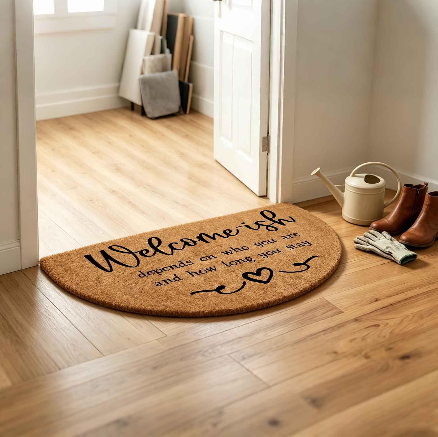 GDCJJIAX Practical Magic Quotes Half Round Doormat, 0.4" Thick Semi Circle Witchy Welcome Mat, Non-Slip Rubber Backing Indoor Outdoor Funny Movie Fan Gift (Welcome-Ish Depends Who You are)