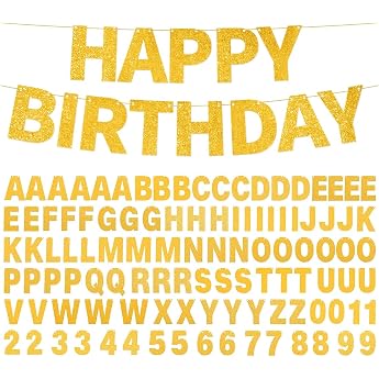 DIY Garland Gold 107 Letters Numbers Happy Birthday Banner Personalized for Birthday Wedding Party Decoration