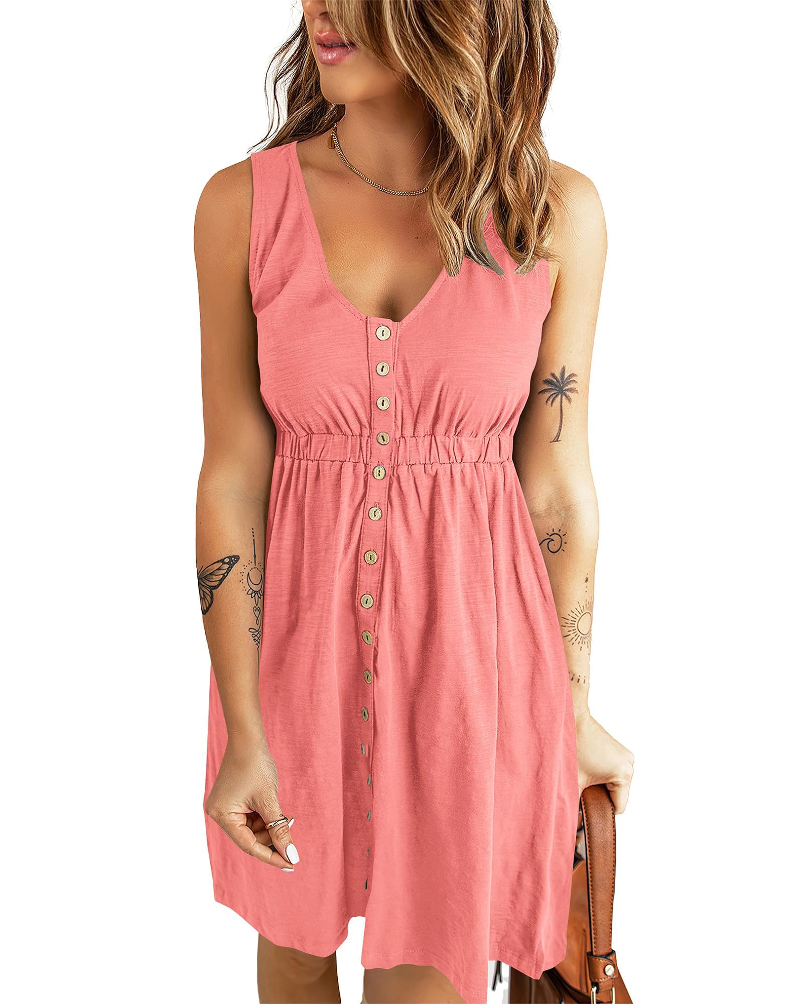 BTFBM Summer Dresses for Women 2026 Casual Spring Clothes Sleeveless Crewneck Beach Vacation Outfits Mini Flowy Sun Dress