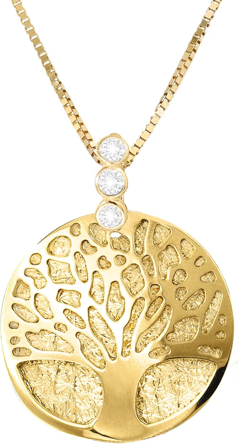 forme di Lucchetta - Sapphires Tree of Life Pendant Necklace in 14k Gold | Delicate Italian Jewelry from Itay | 16+2 inch Chain for Womens