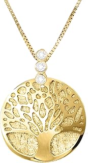 Halskette mit Anhänger Lebensbaum mit Saphiren | 14 Karat Gelbgold | 45 cm lange Gold-kette für Damen - Made in Italy