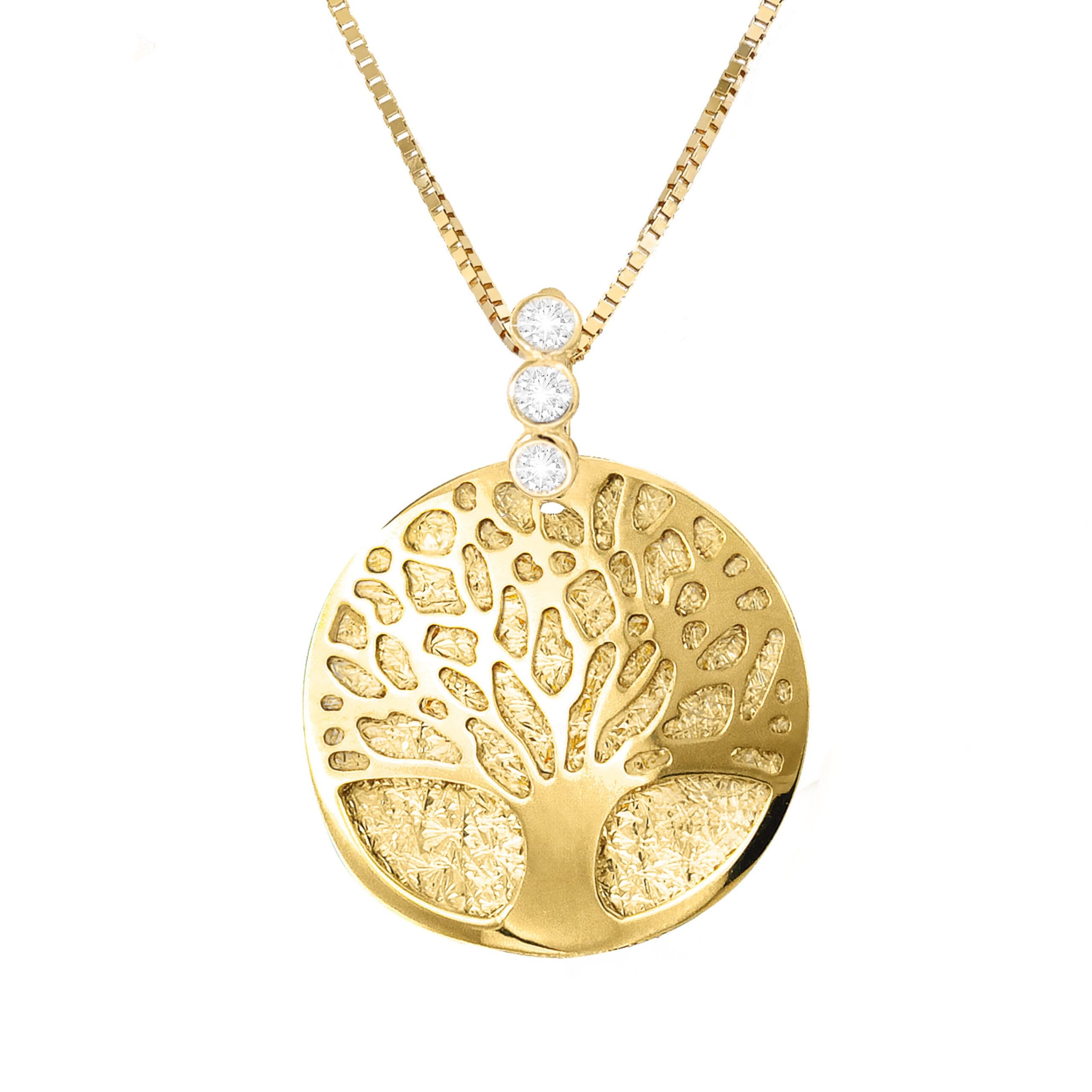 forme di Lucchetta - Halskette mit Anhänger Lebensbaum mit Saphiren | 14 Karat Gelbgold, 45 cm lange Gold-kette für Damen, Made in Italy, Zarter italienischer Schmuck von Itay, 40, 6 cm + 5, 1