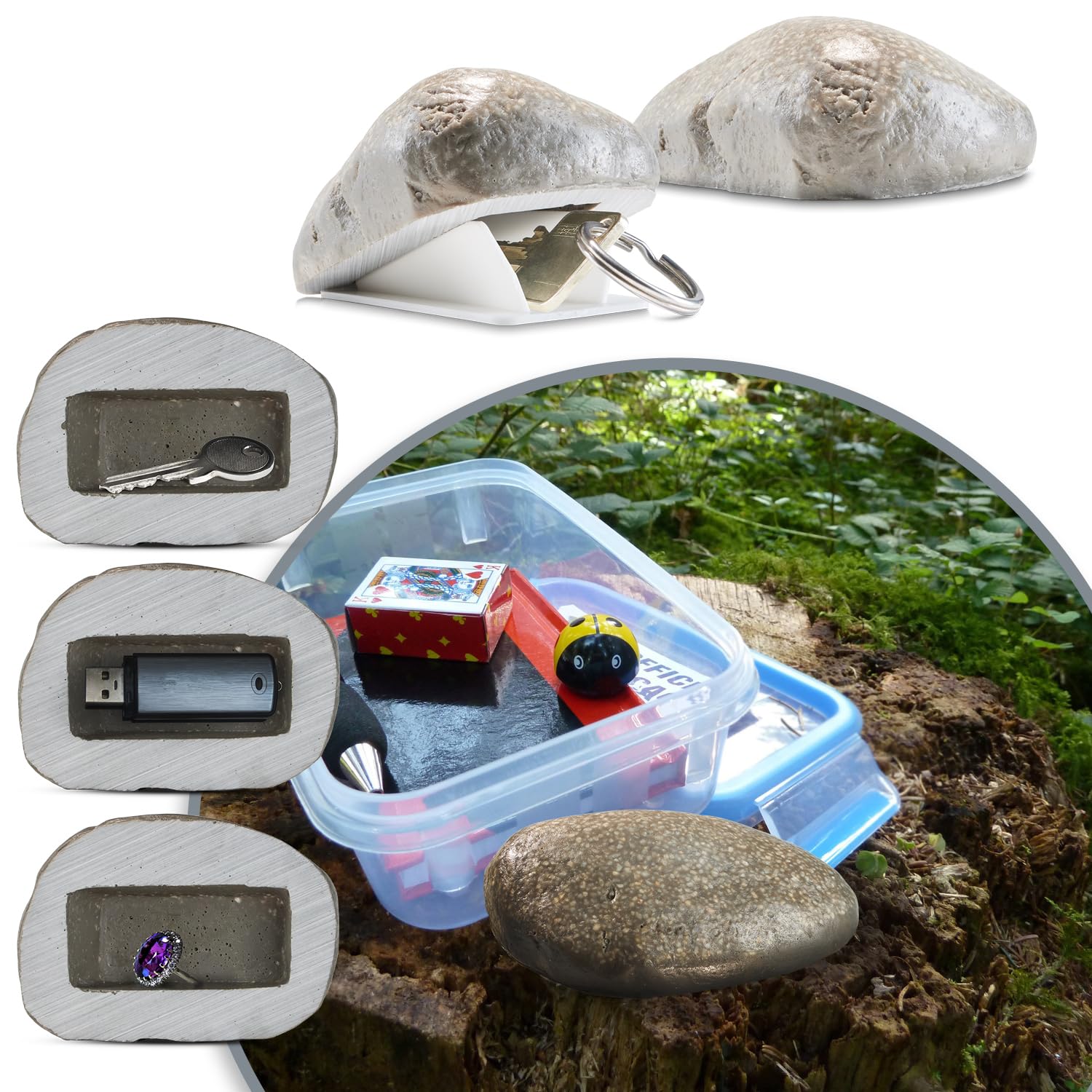 COM-FOUR® Finta Pietra Chiave Pebblestone con Scomparto Segreto per Geocaching - Nascondiglio Chiave in Aspetto Pietra