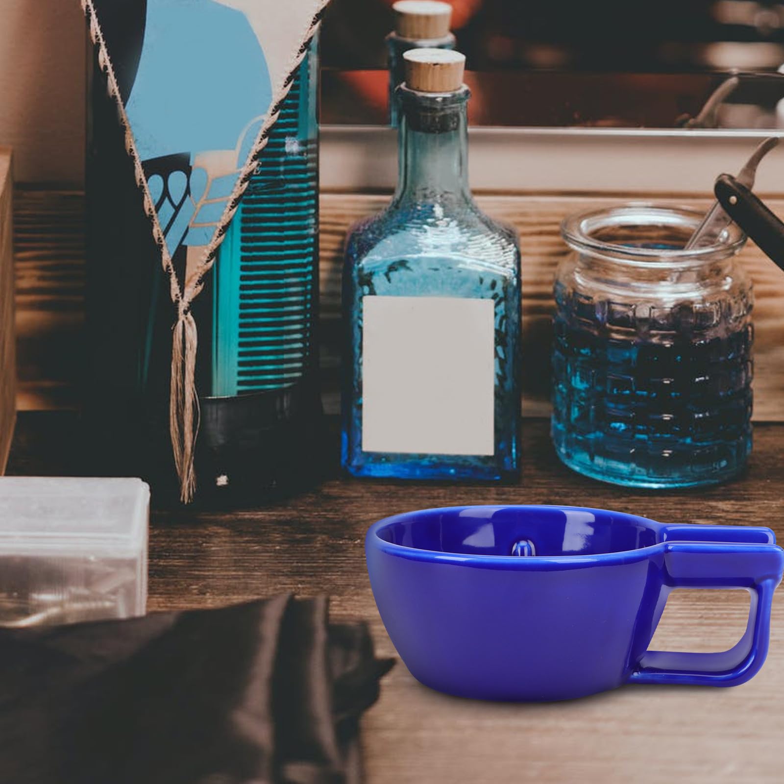 Ciotola da Barba in Ceramica Blu per Uomo, Contenitore Ergonomico per Schiuma da Barba Resistente, Accessorio per Rasatura Domestica e Regalo
