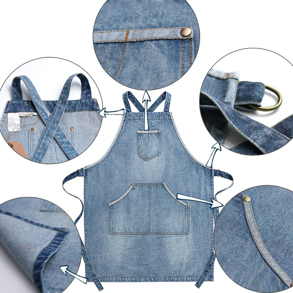 Jeanerlor - Cotton Denim Apron for Women and Men Hairstylist Adjustable S to XL