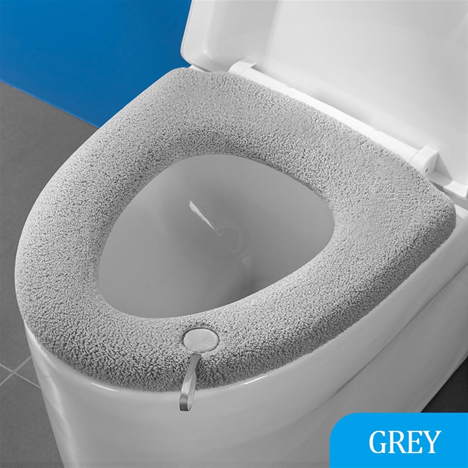 Commode Seat Cushion 2 Pack Winter Warm Toilet Seat Cover Closestool Mat Washable Bathroom Accessories Soft O-Shape Pad Bidet Pure Color Knitting Cozy Cover (Grey)