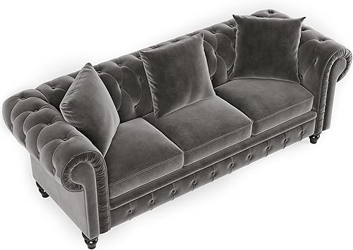 Miniatura 4 de YILIBO Chesterfield - Juego de sofás y sofás de 2 piezas con botones tapizado de terciopelo copetudo respaldo bajo sofá de 3 asientos clásico 5