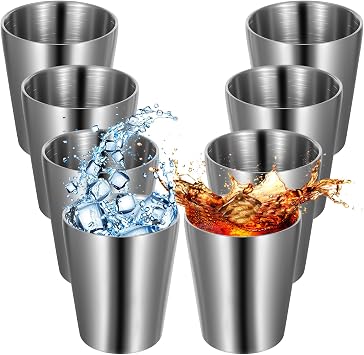 8Pack Stainless Steel Cups 10oz Silver Double Wall Vacuum Metal Tumbler Cups Reusable Insulated Steel Cup for Party Bar Home Restaurant Adults Travel Outdoor Party