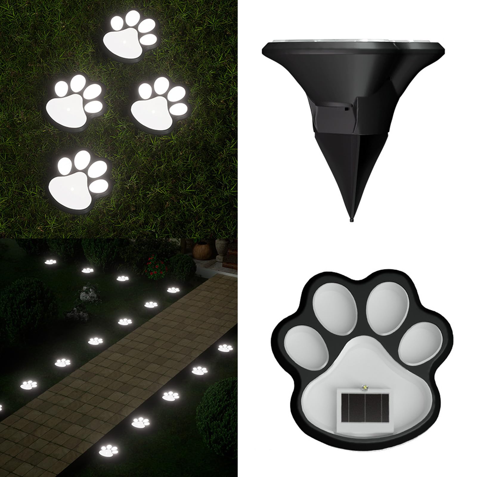 Baodss 4 Pack Solar Operated LED Lawns Lights Waterproof Outdoor Dog Paws Shape Lighting Texture for Lawns and Pathway