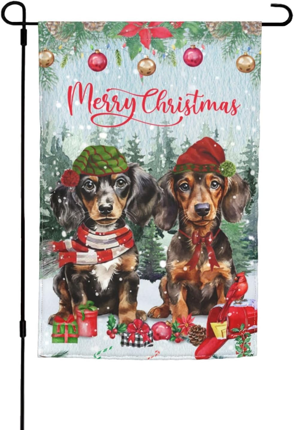 Christmas Dachshund Santa Bird Garden Flag 12x18 Inch Double Sided Vertical Decoration Yard Small Flag For Outside Holiday Seasonal Outdoor