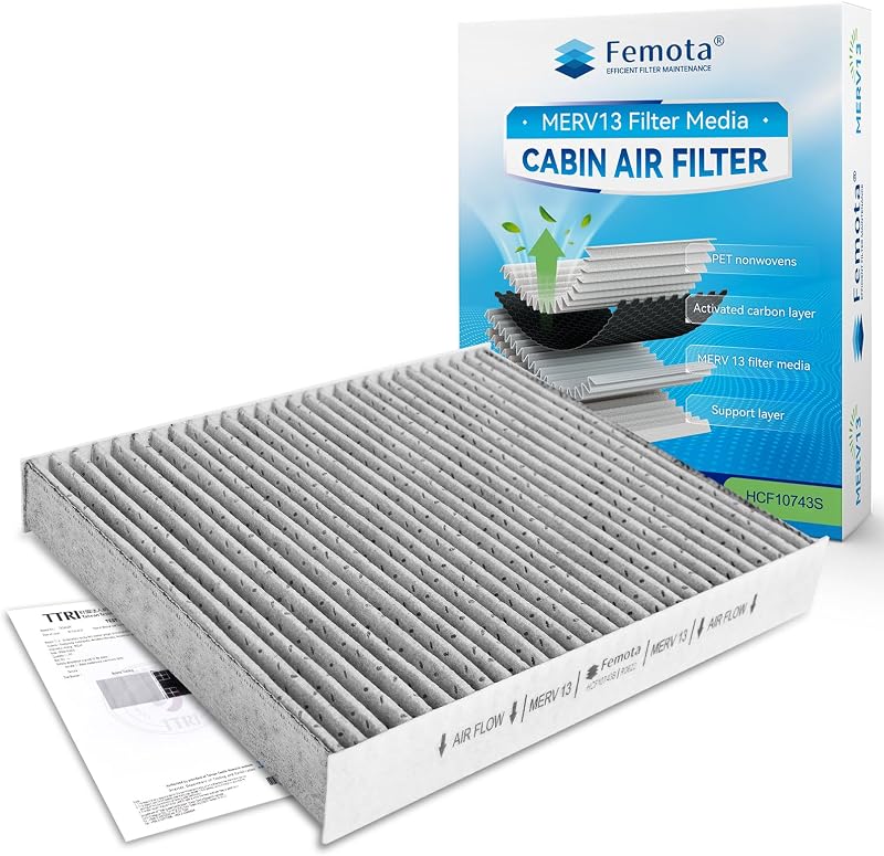 Filtro de cabine MERV 13 Femota com carvão ativado CF10743 para Chrysler, Dodge, Infiniti, Nissan e VW – 1 unidade