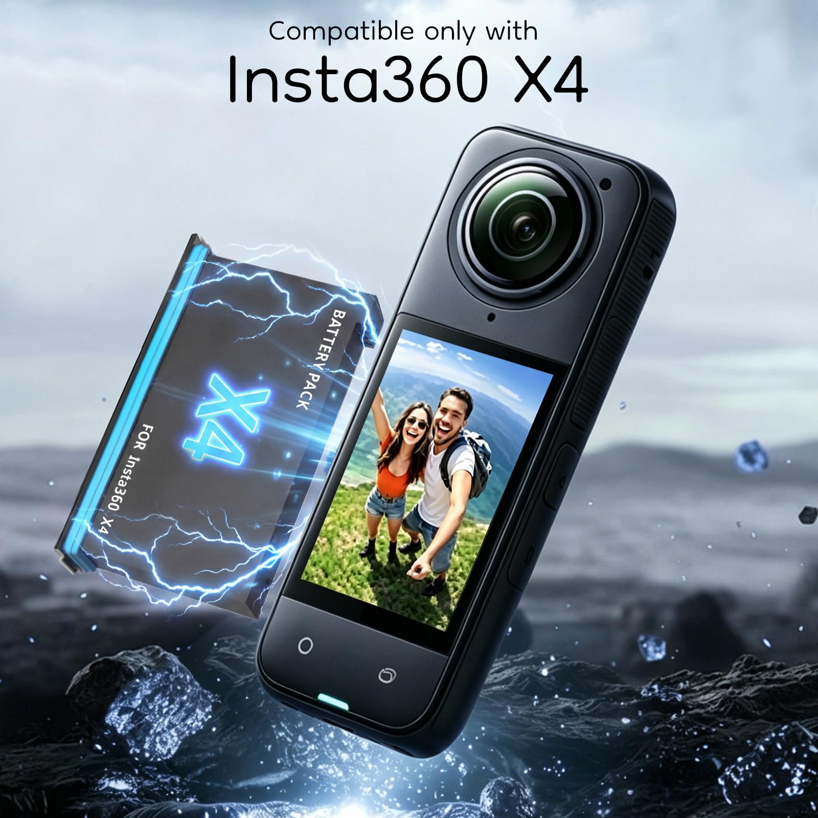 Set di caricabatterie 360 x 4, confezione da 2 batterie di ricambio da 2580 mAh e doppia custodia di ricarica rapida per accessori Insta360 X4 con slot per schede SD Misro (2 batterie+1 caricabatterie