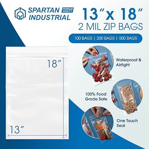 Miniatura 2 de Spartan Industrial - Bolsas de polietileno de plástico transparente con cierre de cremallera de 13 x 18 pulgadas (500 unidades) de 2 mil con cierre