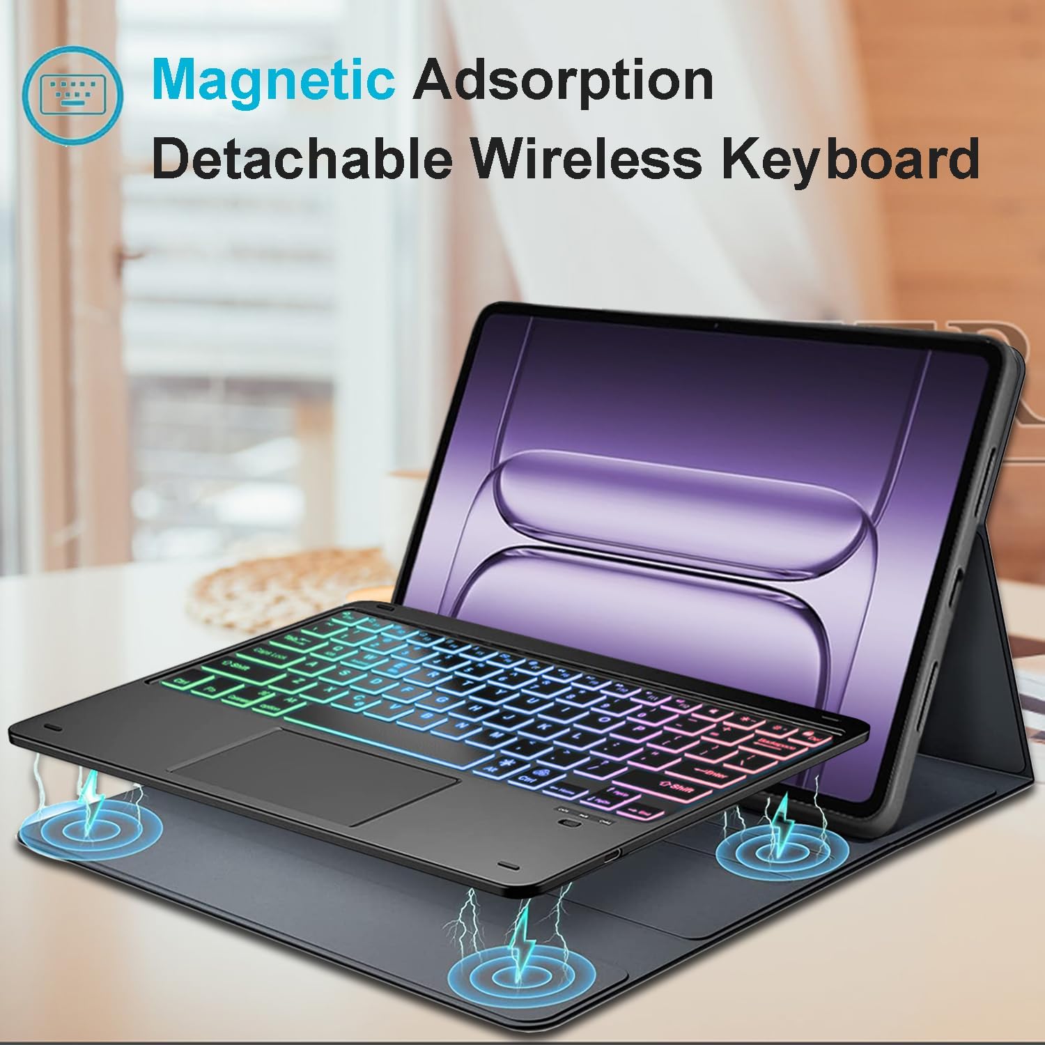 Backlit Trackpad Keyboard Case for OnePlus Pad 3 (13.2 Inch) 2025, 7 Color Rainbow Backlight Detachable Bluetooth Touchpad Keyboard Folio Smart Cover